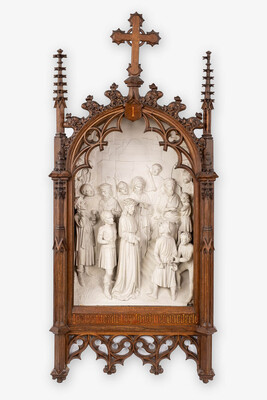 Stations Of The Cross  style Gothic - Style en Plaster / Oak Frames, Belgium  19 th century