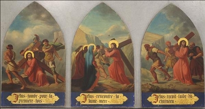 Stations Of The Cross  style Gothic - style en HAND-PAINTED ON CANVAS, France 19th century