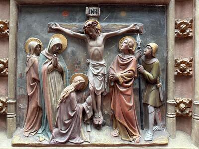 Stations Of The Cross  style Gothic - Style en Plaster polychrome, Belgium  19 th century ( Anno 1885 )