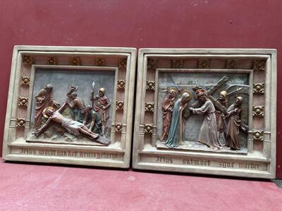 Stations Of The Cross  style Gothic - Style en Plaster polychrome, Belgium  19 th century ( Anno 1885 )