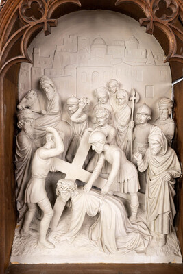 Stations Of The Cross  style Gothic - Style en Plaster / Oak Frames, Belgium  19 th century