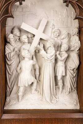 Stations Of The Cross  style Gothic - Style en Plaster / Oak Frames, Belgium  19 th century