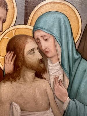 Stations Of The Cross  style Gothic - Style en Hand Painted on Board / No Frames, Netherlands  19 th century