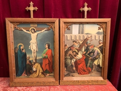 Stations Of The Cross style Gothic - style en Painted On Canvas , Belgium 19th century ( anno 1880 )