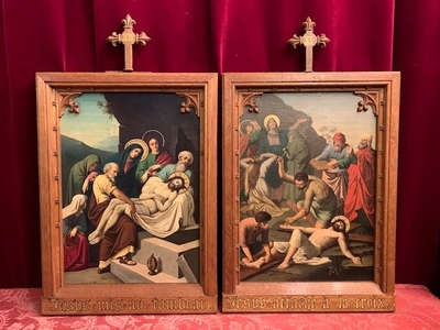 Stations Of The Cross style Gothic - style en Painted On Canvas , Belgium 19th century ( anno 1880 )