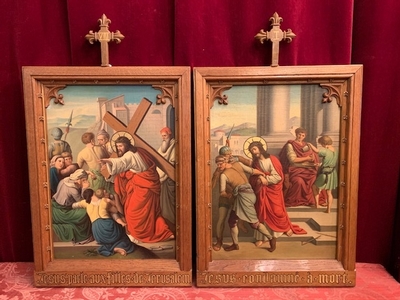 Stations Of The Cross style Gothic - style en Painted On Canvas , Belgium 19th century ( anno 1880 )