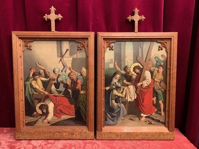 Stations Of The Cross style Gothic - style en Painted On Canvas , Belgium 19th century ( anno 1880 )