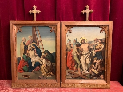 Stations Of The Cross style Gothic - style en Painted On Canvas , Belgium 19th century ( anno 1880 )