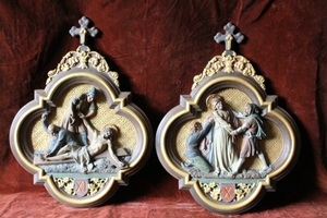 Stations Of The Cross style Gothic - style en plaster polychrome, Belgium 19th century / 1890