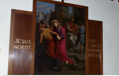 Stations Of The Cross : Source St. Anthony Church Utrecht Netherlands style Gothic - style en Painted on Linen, Dutch 19 th century ( Anno 1870 ) Frames ( 1930 )