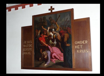 Stations Of The Cross : Source St. Anthony Church Utrecht Netherlands style Gothic - style en Painted on Linen, Dutch 19 th century ( Anno 1870 ) Frames ( 1930 )