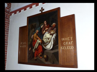 Stations Of The Cross : Source St. Anthony Church Utrecht Netherlands style Gothic - style en Painted on Linen, Dutch 19 th century ( Anno 1870 ) Frames ( 1930 )