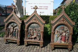 Stations Of The Cross style roman en PLASTER POLYCHROME, France 19th century