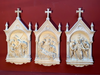 Stations Of The Cross style Romanesque en Terra-Cotta polychrome, France 19th century ( anno 1890 )