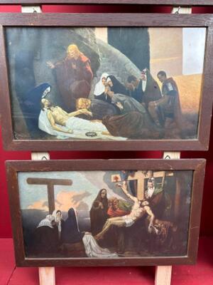 Stations Of The Cross  en Lithographs / Wooden Frames / Glass, Munich Germany 20 th century ( Anno 1924 )