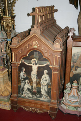 Stations Of The Cross  en Wood oak / Brass Painted, FRANCE 19 th century