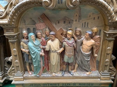 Stations Of The Cross  en Plaster polychrome, Belgium 19th century ( anno 1890 )