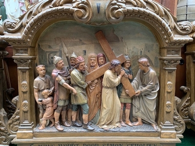 Stations Of The Cross  en Plaster polychrome, Belgium 19th century ( anno 1890 )