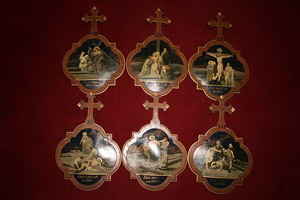 Stations Of The Cross  en Oak / Painted on Brass, FRANCE 19 th century