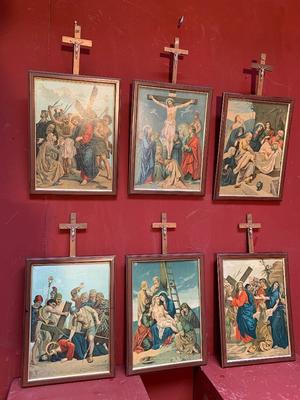 Stations Of The Cross en Printed in Oak Frames, Belgium 19th century