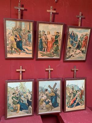 Stations Of The Cross en Printed in Oak Frames, Belgium 19th century