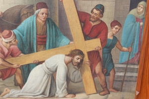 Stations Of The Cross. Measures Without Cross. Minor Repairs. en Painted on linen, Belgium 19th century
