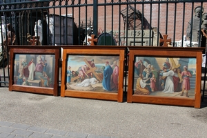 Stations Of The Cross. Measures Without Cross. Minor Repairs. en Painted on linen, Belgium 19th century