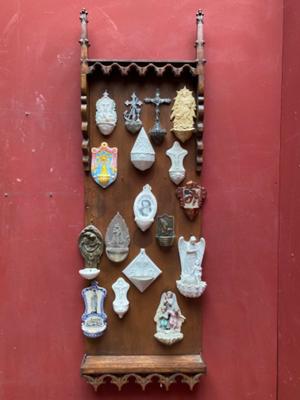 Collection Of Antique Holy Water Holders  en Porcelain / Glass / Stone / Wood / Etc, Belgium 19 th century & 20 th Century