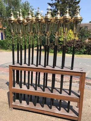 Matching Procession - Lanterns style Gothic - style en Brass / Polished / New Varnished, Belgium 19 th century