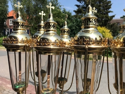 Matching Procession - Lanterns style Gothic - style en Brass / Polished / New Varnished, Belgium 19 th century