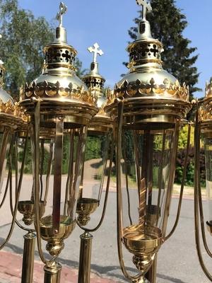 Matching Procession - Lanterns style Gothic - style en Brass / Polished / New Varnished, Belgium 19 th century