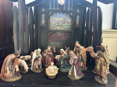 Nativity Set  style Gothic - Style en Plaster polychrome, Belgium  19 th century