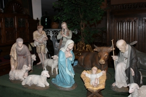 Complete Nativity Scene. Height 62 Cm ! en Composite Stone Polychrome, Dutch 20th century