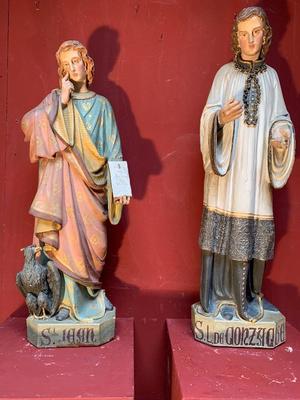 St. John Evangelist & St. Aloysius  style Gothic - Style en Terra-Cotta polychrome, France 19th century ( anno 1875 )