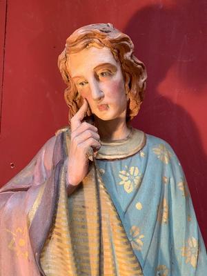 St. John Evangelist & St. Aloysius  style Gothic - Style en Terra-Cotta polychrome, France 19th century ( anno 1875 )