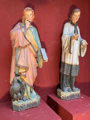 St. John Evangelist & St. Aloysius  style Gothic - Style en Terra-Cotta polychrome, France 19th century ( anno 1875 )