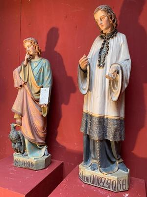 St. John Evangelist & St. Aloysius  style Gothic - Style en Terra-Cotta polychrome, France 19th century ( anno 1875 )