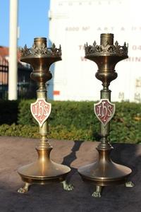 Candle Sticks en Brass / Bronze, Belgium 19th century