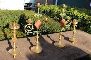 Candle Sticks en Brass / Bronze, Belgium 19th century