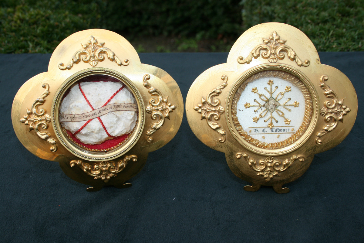 2  Two Separate Originally Sealed Devotion- (Kiss-) Reliquaries