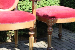 Altar - Seats. Completely & Professionally Refit According To The Traditional Methods And With Original Materials. en Oak wood / Red Velvet., Belgium 19th century