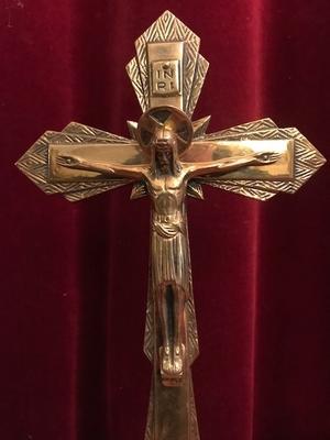 Altar Set Height Cross 30 Cm H. Measures Are From The Cross en Bronze / Gilt, Belgium 20th century