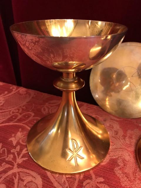 3 Art - Nouveau Altar - Set Monstrance - Ciborium - Chalice. Paten And Lunela Full Silver. Measures: Monstrance