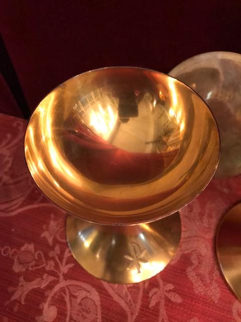 3 Art - Nouveau Altar - Set Monstrance - Ciborium - Chalice. Paten And Lunela Full Silver. Measures: Monstrance