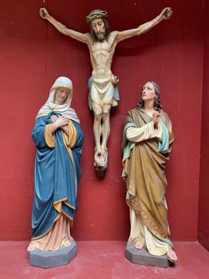 Calvary Scene Corpus Christi St. Mary & St. John  en Wood / Plaster, Belgium 19 th century ( Anno 1875 )