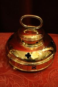 Censer / Holy Water Bucket / Altar Bell en Brass / Polished / New Varnished, Belgium 19th century