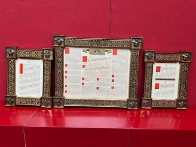 Exceptional Art Nouveau Set Canon Boards. Applications 4 Evangelists Measurements : 1 X 60 W X 50 H Cm. 2 X 33 W  X 42 H Cm. en Brass / Bronze / Gilt / Glass, France 20 th century ( Anno 1935 )