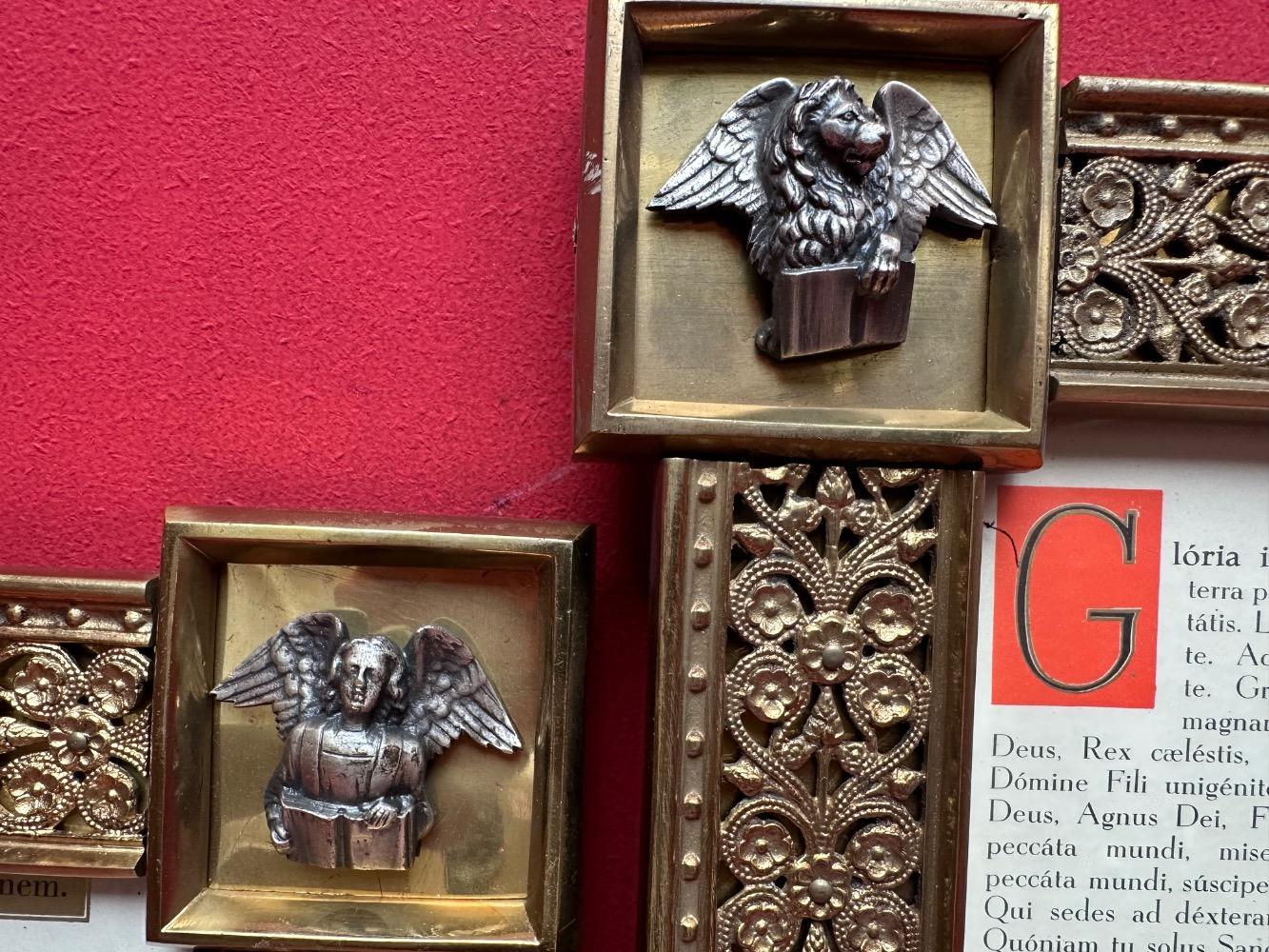 3  Exceptional Art Nouveau Set Canon Boards. Applications 4 Evangelists Measurements : 1 X 60 W X 50 H Cm. 2 X 33 W  X 42 H Cm.
