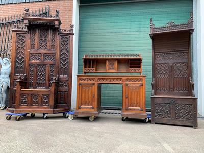 Gothic Furniture en Oak Wood, Belgium / France 19th century