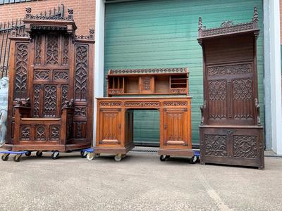 Gothic Furniture en Oak Wood, Belgium / France 19th century